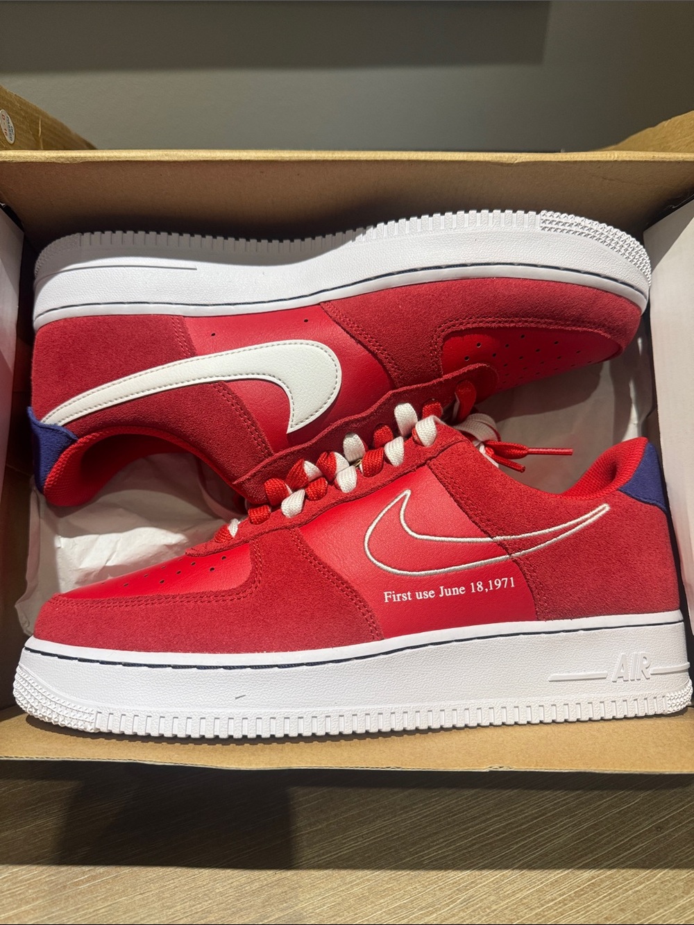 Nike Air Force 1 Men's Red Low-Top Sneakers with White Swoosh